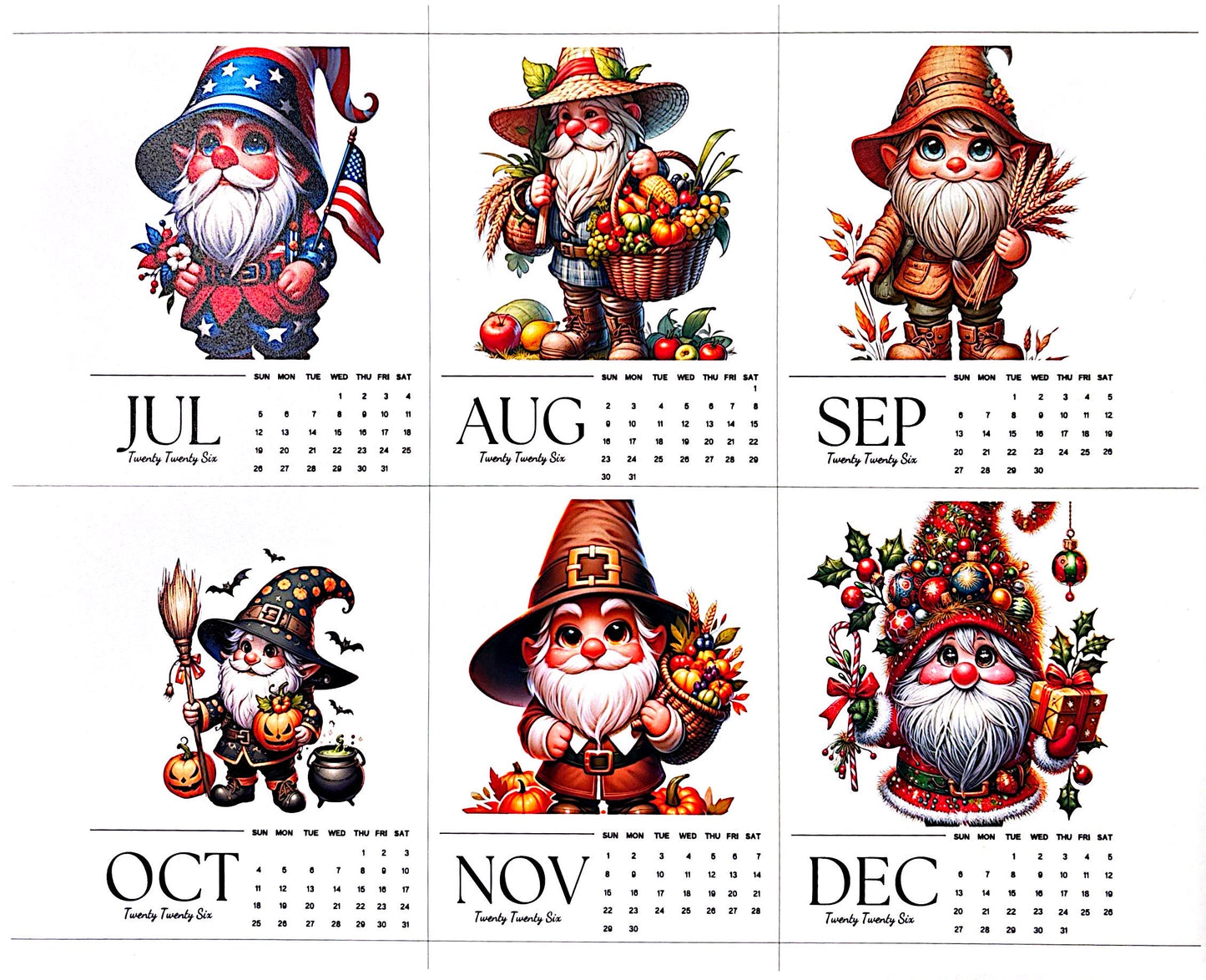Gnome 12-month 2026 Mini Calendar