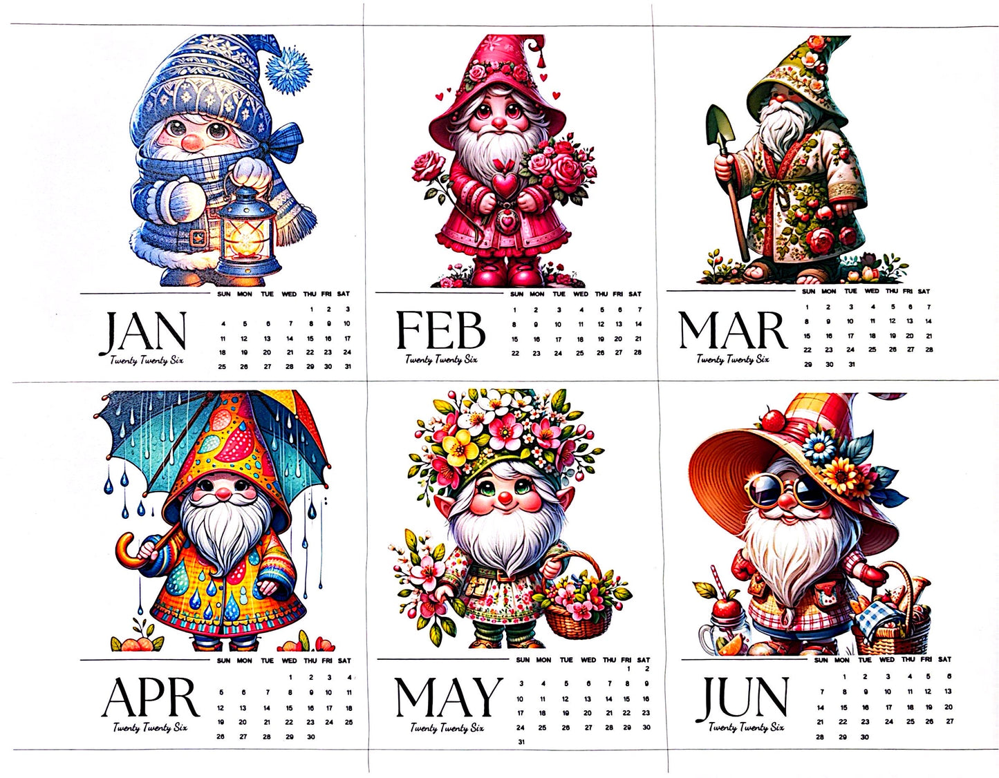 Gnome 12-month 2026 Mini Calendar